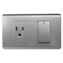 [A2036-S] Igoto - Interruptor Simple + Toma Corriente Serie A [Plata]