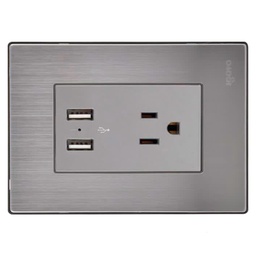 [I105/U] Igoto - Toma Corriente con Tierra + 2 USB Serie Inox