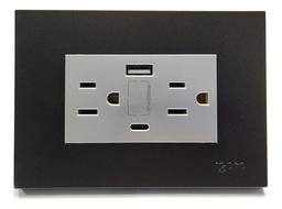 [Z105/2U-C-B] Igoto - Toma Corriente con Tierra + USB y Tipo C Serie Z [Negro]