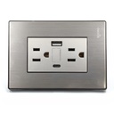 [I105/2U-C] Igoto - Toma Corriente con Tierra + USB y Tipo C Serie Inox