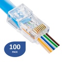 [STC-RJ45-CAT6-PU] STC - Conector RJ45 Categoria 6 Pass-Through Pasante [100 Unidades]
