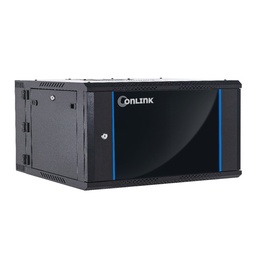 [WMG6504-550-BLACK] Onlink - Rack de Pared [4U] Cerrado Abatible 600x550x280mm con 3 Cerraduras y Puerta de Vidrio [Negro]