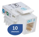 [WP-KRJ-C3TLF-10UND] Wireplus - Conector Keystone Jack Coupler Categoria 3 Blanco [10 Unidades]