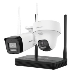 [DS-J142I/NKS424W02H] Hikvision - Kit IP Inalámbrico [4Mp] NVS 4 Canales Wi-Fi 1 Cámara Bullet Exterior + 1 Cámara Turret Interior 2.8 mm y Dual Light Audio Bidireccional Soporta Micro SD de 512 GB