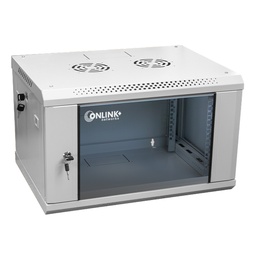 [WM6406-450-RAL7035] Onlink - Rack de Pared [6U] Cerrado Fijo 600x 450x368mm con 3 Cerraduras y Puerta de Vidrio [Gris Luminoso]