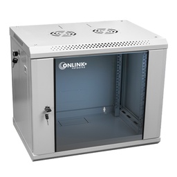 [WM6409-450-RAL7035] Onlink - Rack de Pared [9U] Cerrado Fijo 600x450x501mm con 3 Cerraduras y Puerta de Vidrio [Gris Luminoso]
